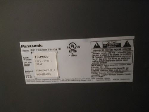 Panasonic plasma tv 65”, TC-P65S1, Black, Works Great - Picture 3 of 4