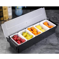 5 Compartment Condiment Server Caddy Serving Tray Container Bar Ice Chilled