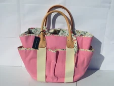 RALPH LAUREN PINK & FLORAL CANVAS TOTE BAG W/ SIDE POCKETS