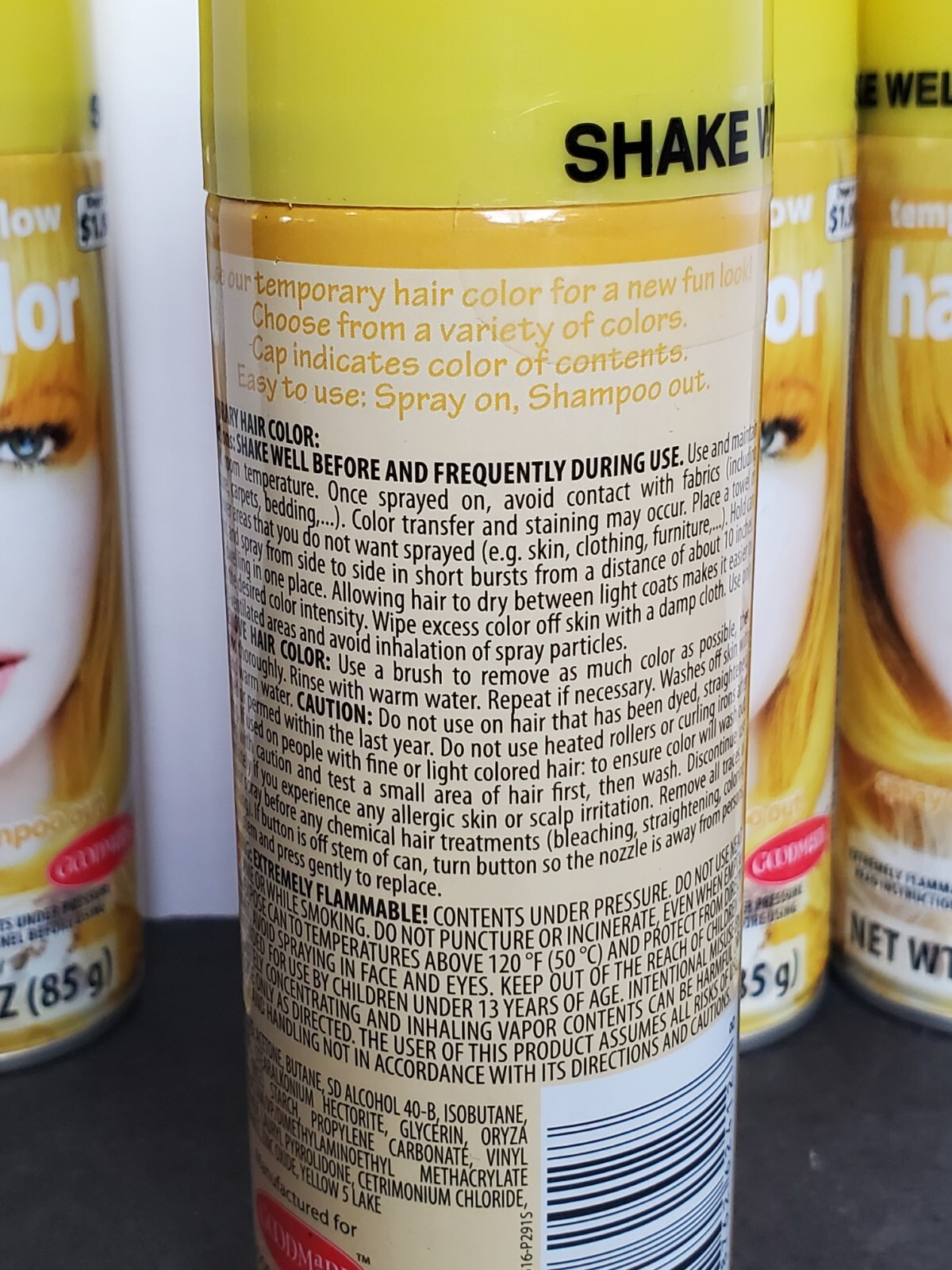 4 Pack -Goodmark Temporary YELLOW Blonde Hair Color Spray 3oz ea Total 12oz