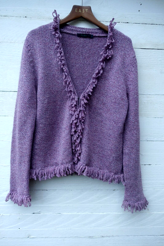 Boden cardigan 100% lambswool lilac pink chunky fringed M