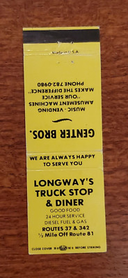 Vintage Matchbook Cover LONGWAYS TRUCK STOP AND DINER GENTER BROS