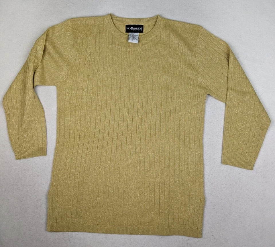 SAG HARBOR - SUÉTER JERSEY ACANALADO DORADO METÁLICO PARA MUJER - TALLA PS Foto 2 de 4