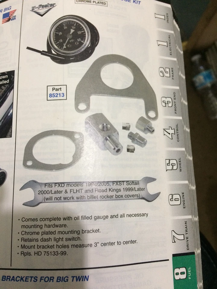 Kit de medidor de presión de aceite TC Harley fxd 98-05, fxst 00L, Road King 99L 75133-99 Foto 2 de 2