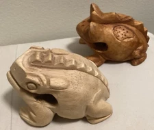 2 Wooden Frog Guiro Rasp Percussion Musical Instrument Tone Block Wood Frogs