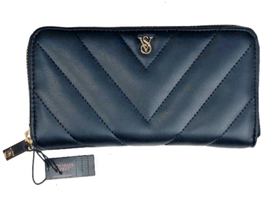 VICTORIA'S SECRET V-QUILT LARGE WALLET FAUX LEATHER PURSE ZIPPER