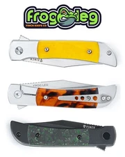 FINCH KNIVES - NEW "FROGLEG" - 3 HANDLE OPTIONS - 4" CLOSED - TITANIUM CLIP