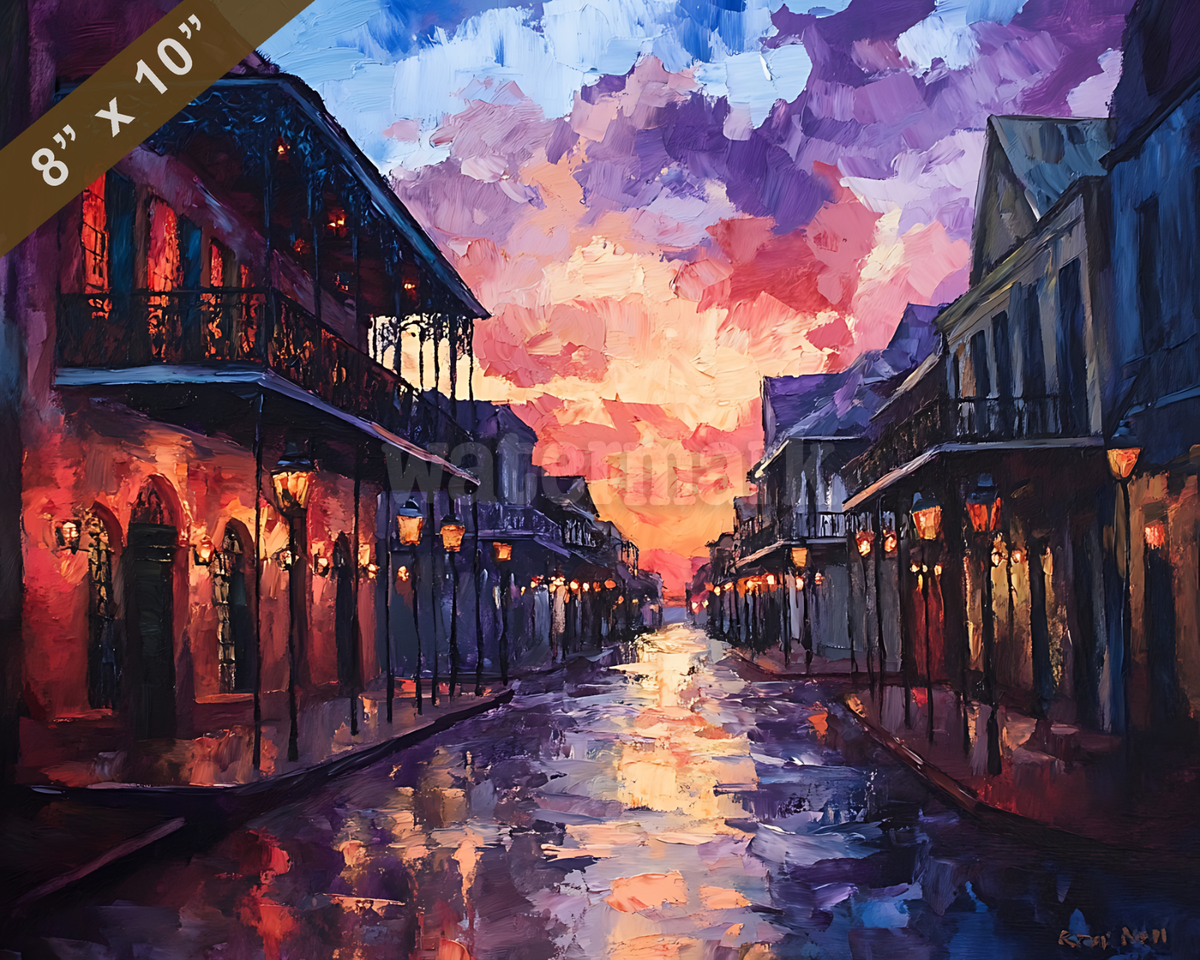 New Orleans French Quarter at dusk oil painting 8x10 Print