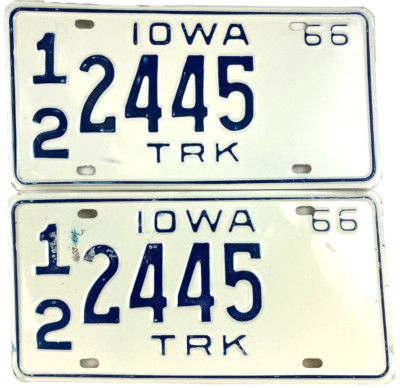Vintage Iowa Truck 1966 License Plate Set Pair Butler Co. 12 2445 Man ...