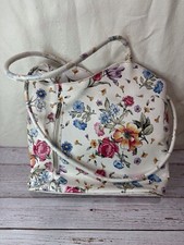 Bose In Pelle Leather Purse, White With Floral Pattern Made In Italy