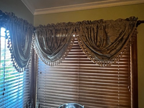 ONE JC Penny Home Collection Sage Green Waterfall Valance Quilted with Tassels - Picture 19 of 21