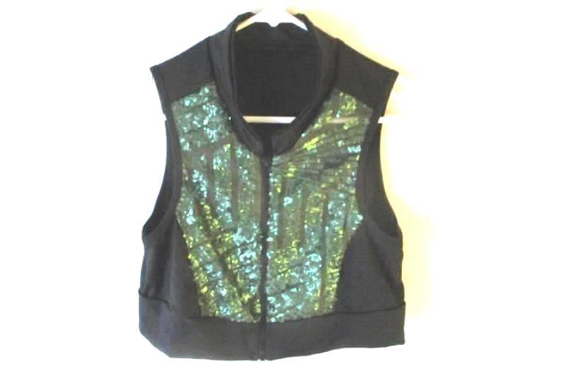 COSTUMES Curtain Call CXL Top De Baile Sin Mangas De Lentejuelas Negras Y Verdes