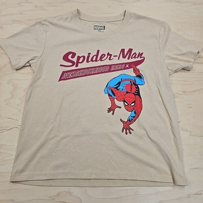 Mens Spiderman Marvel Shirt Short Sleeve XS Beige Comics Movie