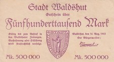 Waldshut - Stadt - 500 Tausend Mark - mit Stpl. - WZ 3 letzte 0 eng - 5431.a.