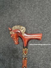 Horse handle hand carved wooden walking stick for men women cane gift X22
