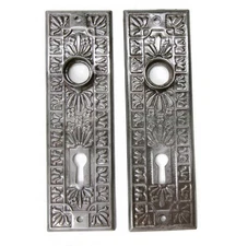 Pair Antique Vintage Victorian Eastlake Ornate Backplates Door Plates Reclaimed