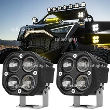 Pair 3" LED Work Light Bar Amber White Spot Pods FIT Polaris RZR XP 900 800 1000