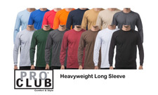 Pro Club Men's Heavyweight Cotton Long Sleeve Crew Neck T-Shirts