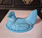 Vintage Westmoreland Blue Milk Glass Hen on Nest Topper ~ NO BOTTOM