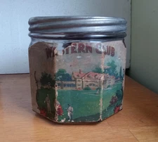 RARE WESTERN CLUB CIGARS EARLY 1900 OHIO 8 SIDED GLASS CIGAR JAR W/LABELS & LID
