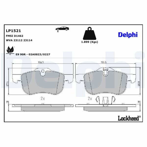 Delphi Bremsbelagsatz Scheibenbremse LP1521 FüR 75 RJ MG ZT Rover 1 Tourer Turbo-image
