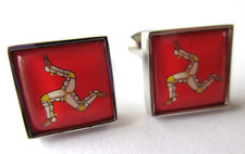 Gemelos Manx Flag rojo y plateado isla de Man gemelos vintage para hombre