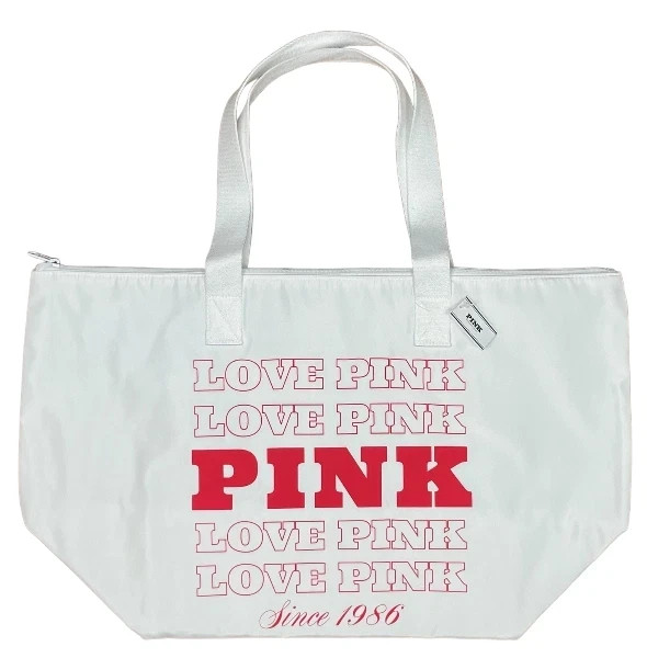 NEW Victoria's Secret PINK tote bag red white logo travel bag with zipper