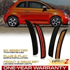4PC Full LED Front+Rear Smoked Tinted Side Marker Lights For 2012-2019 Fiat 500