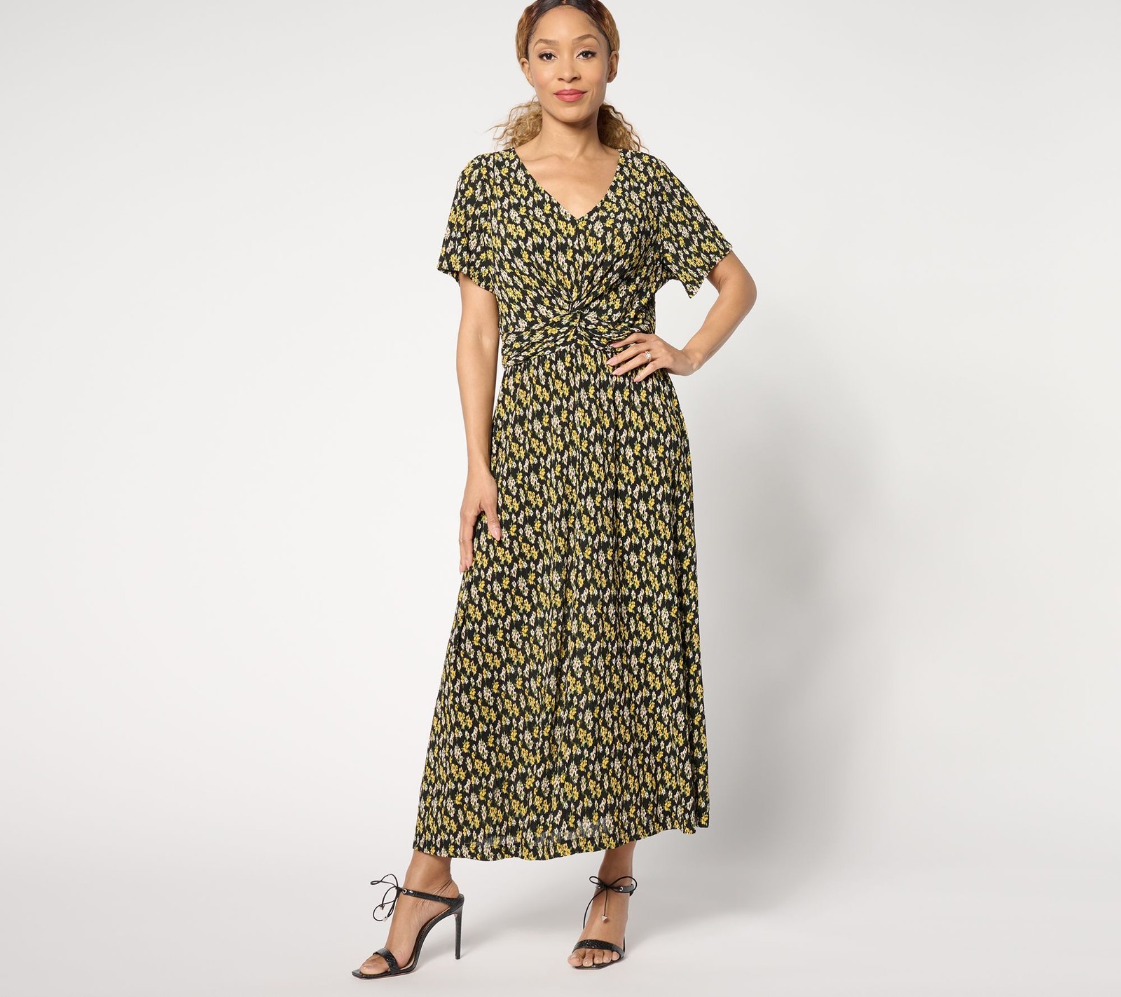 Isaac Mizrahi Live! Women's Dress Sz M Printed Crinkle Knit Short Black A645025