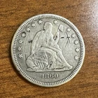 1860-O New Orleans Liberty Seated Silver Quarter VF Details - Obverse Graffiti