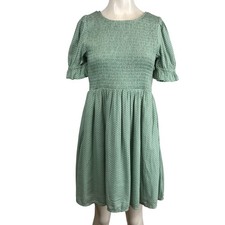 American Eagle Outfitters Sage Green Polka Dot Smocked Dress M