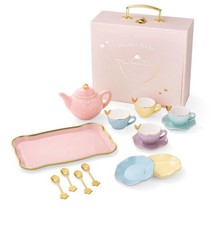 Pastels w Poka Dots  Golden Butterfly Porcelain Tea Set w Case New
