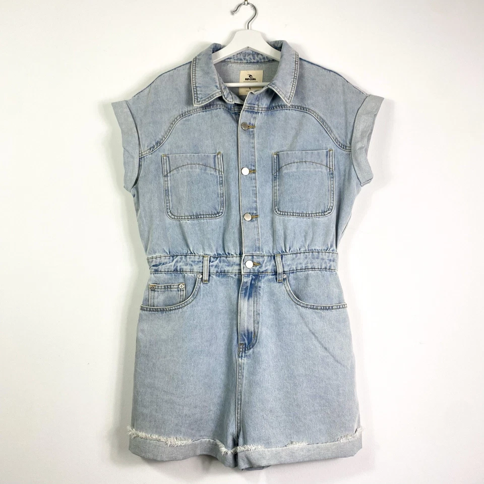 Rip Curl Jumpsuit Jeans Overall Gr.L Damen Einteiler Blau Kurzarm Shorts - Bild 2 von 4