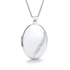 9ct White Gold Oval Diamond Locket Hallmarked Real Diamonds 33 x 20mm