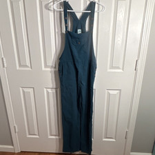 Like International Women's Teal Blue Cotton Square Neck Overalls Pockets S/M