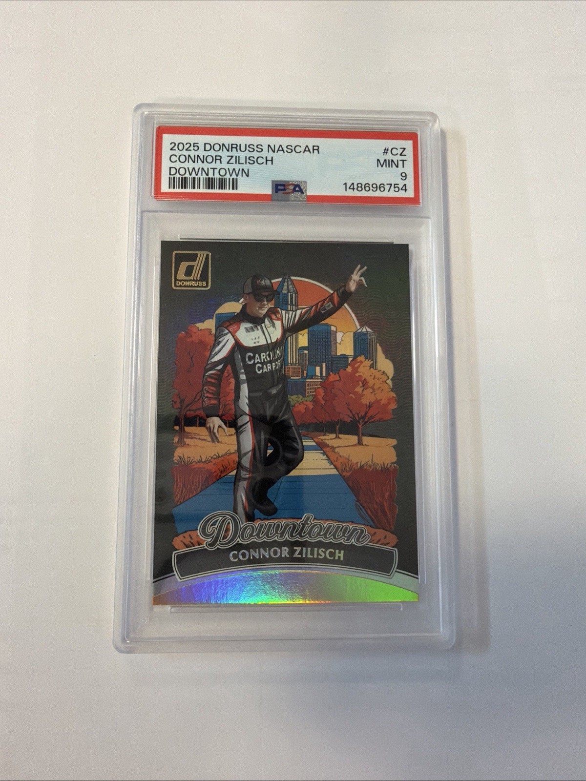 2025 Donruss Connor Zilisch Downtown SSP Rookie RC Mint NASCAR RC Card PSA 9 view 1