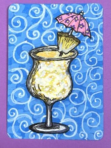 ACEO Art Card Cold Press Original Pineapple 2.5in x 3.5in Murasaki  blind artist