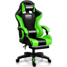 Gaming Office Chair Leather Faux Swivel Boulevard Ergonomic Black Green Footrest