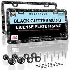 Elegant Black Bling License Plate Frames for Women, 2 Pack, Car Tag Holders