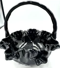 Vintage Fenton Glass Basket Thumbprint Black 8" Tall