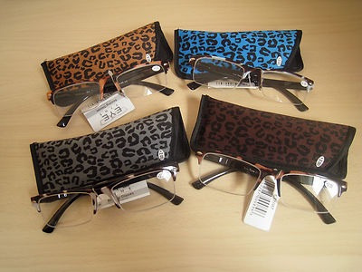 Große Halbrahmen Lesebrille im Leoparden Design mit passendem Etui
