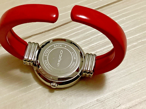 HUGO BOSS Bold Red Sleek Stylish Woman's Wrist Watch Quartz Clamper Bracelet - Picture 5 of 7