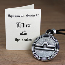 Libra Zodiac Pendant Astrology Necklace Horoscope Jewelry Pewter Amulet