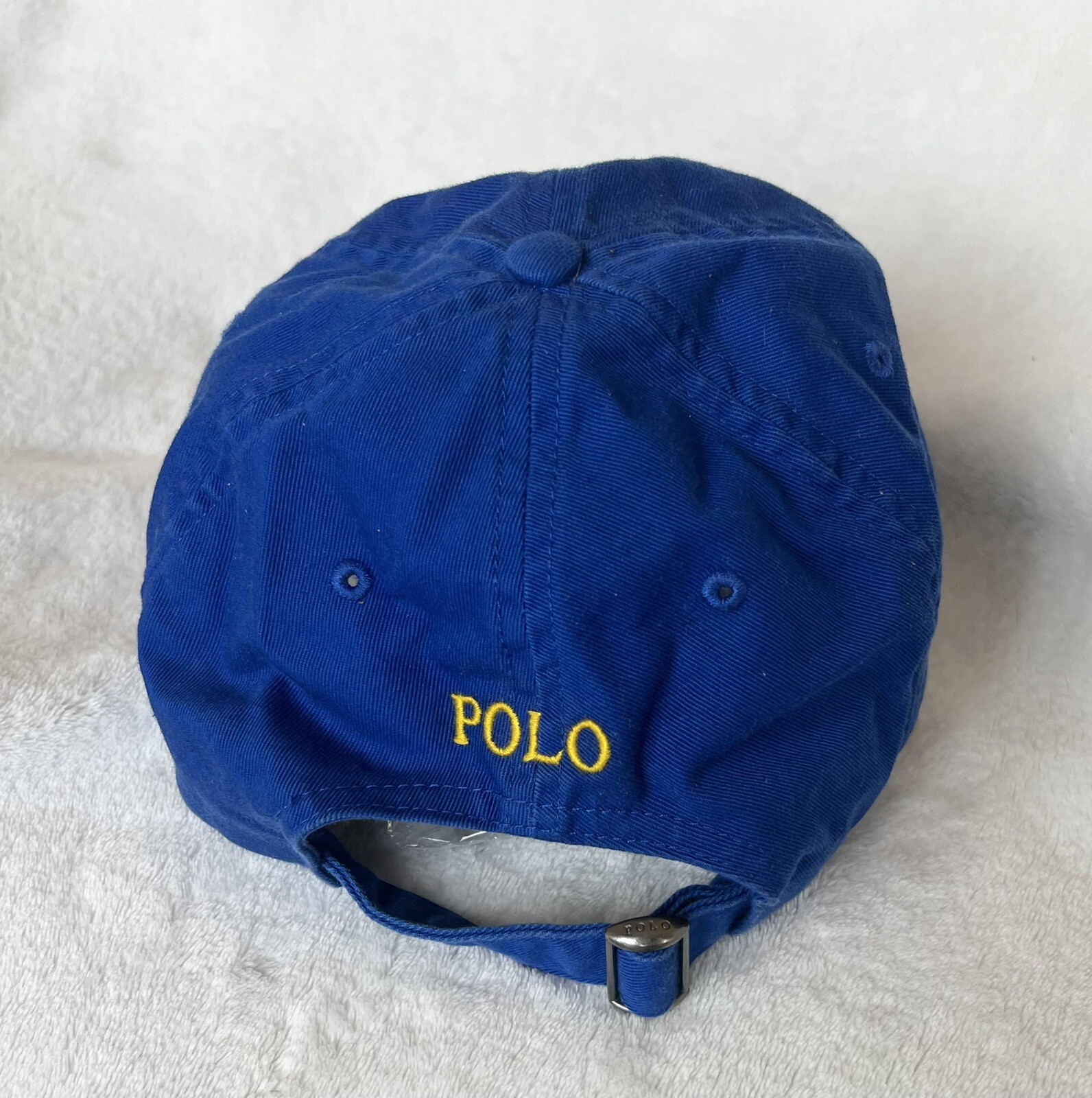 Cappello chino Polo Ralph Lauren blu berretto a sfera giallo pony nuovo con etichetta