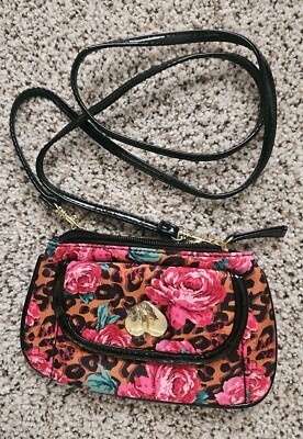 BETSEY JOHNSON Roses & Cheetah Animal Print Mini Crossbody Handbag Purse NWOT