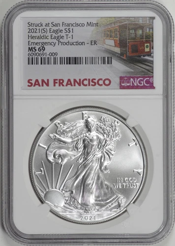 2021 (S) American Silver Eagle $1 NGC MS69, Type-1, Struck at San Fran [17F32]