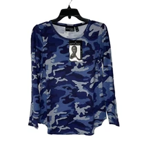 Attitudes by Renee Top French Terry Long-Sleeve Camo A366734 Blue Size XS NEW