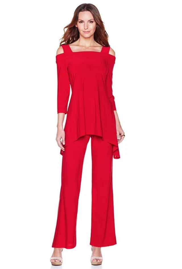 Tiana B. "Chic But Comfy" - Red 2 Piece "Hi-Lo Tunic" With Pants Women's Size L  - Image 2 of 3