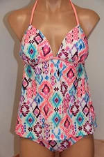 NWT Hula Honey Swimsuit Tankini 2pc set Sz L Multi Pink Push Up