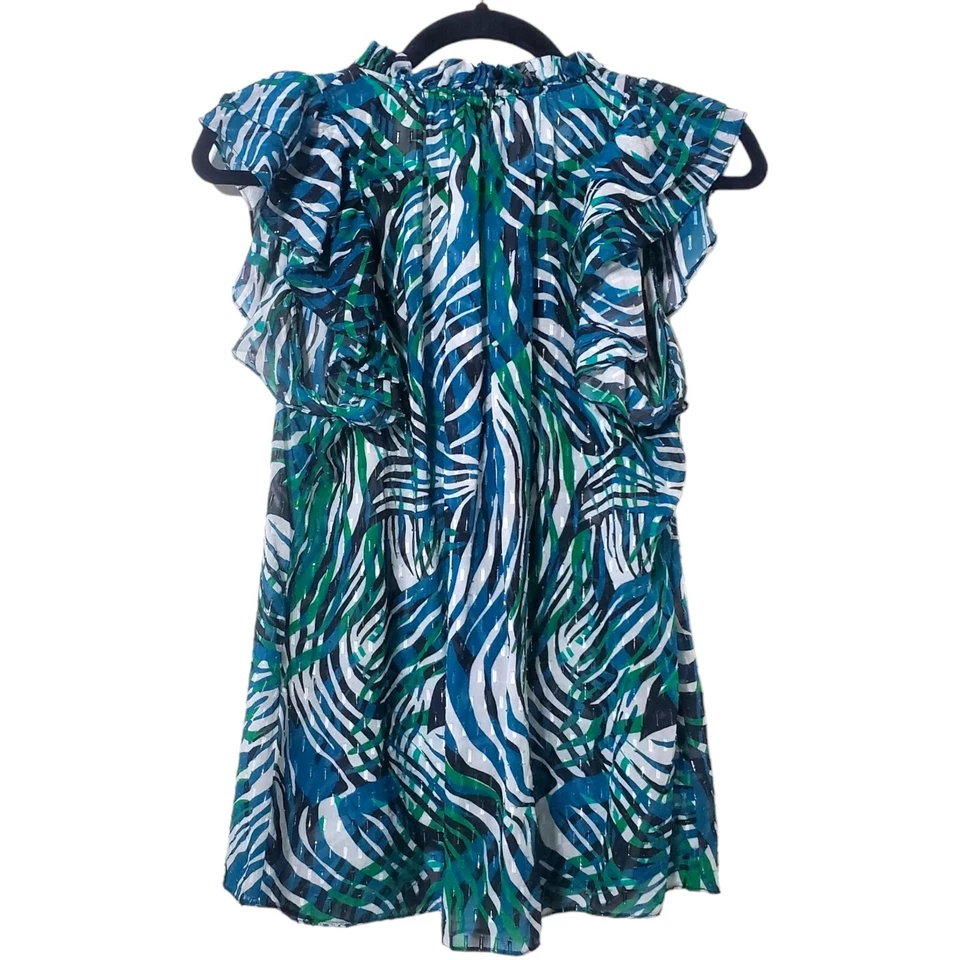 Top Robert Graham Semi Transparente Talla L Verde Azul Estampado Cuentas Mezcla Seda Para Mujer Foto 4 de 4
